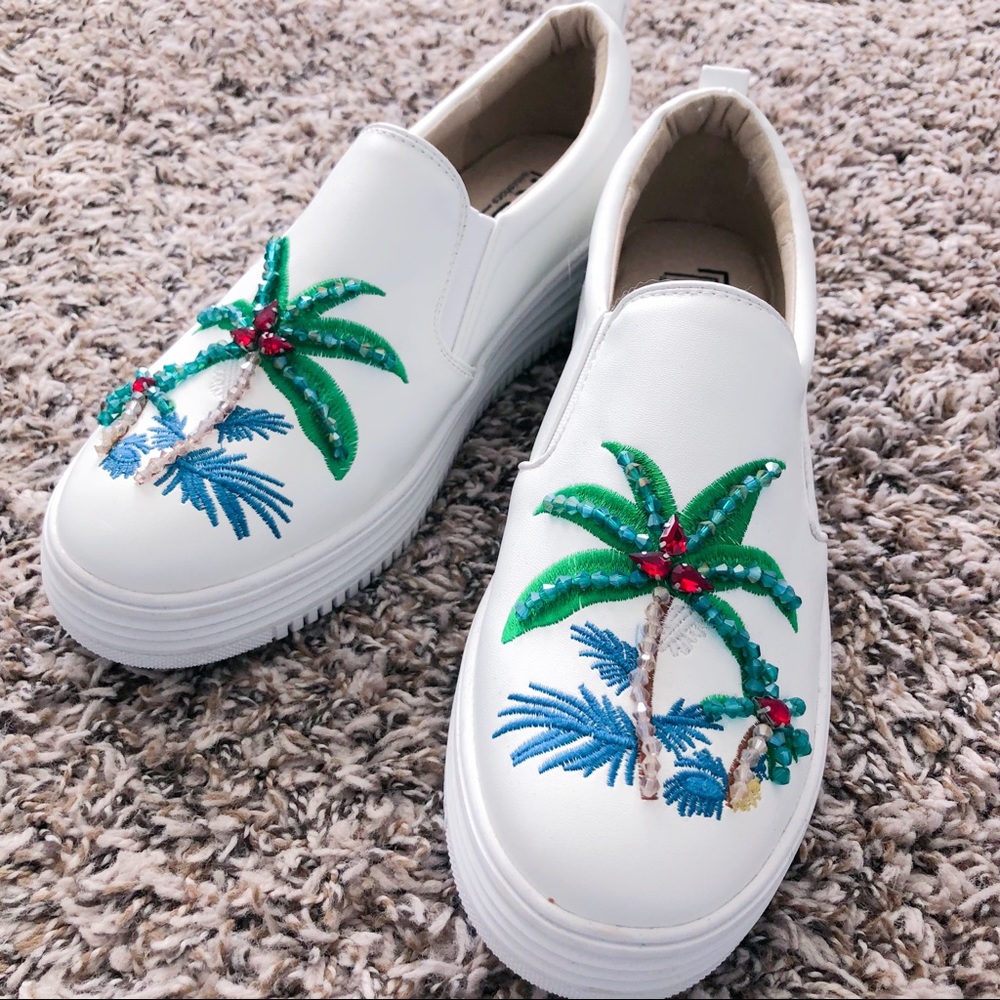 Palm embroidered/crystals slip on sneakers